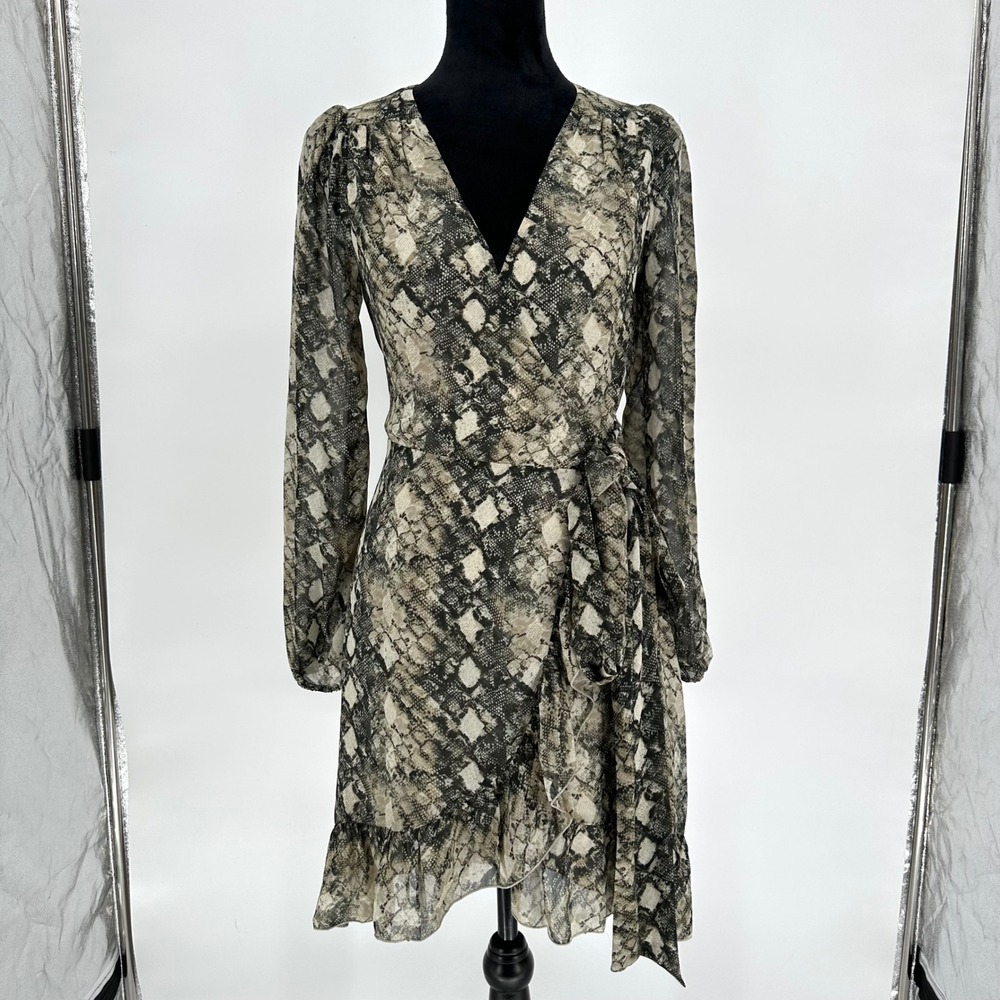 Leyden Python Snake Print Chiffon Wrap Short Dres… - image 1
